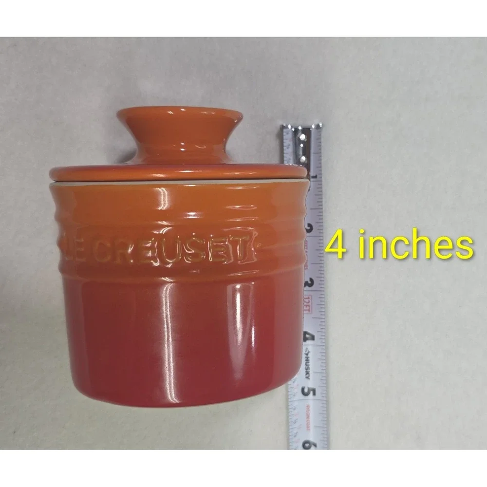Le Creuset Butter Crock Volcanic Flame Orange Stoneware Very LIMITED USE or none